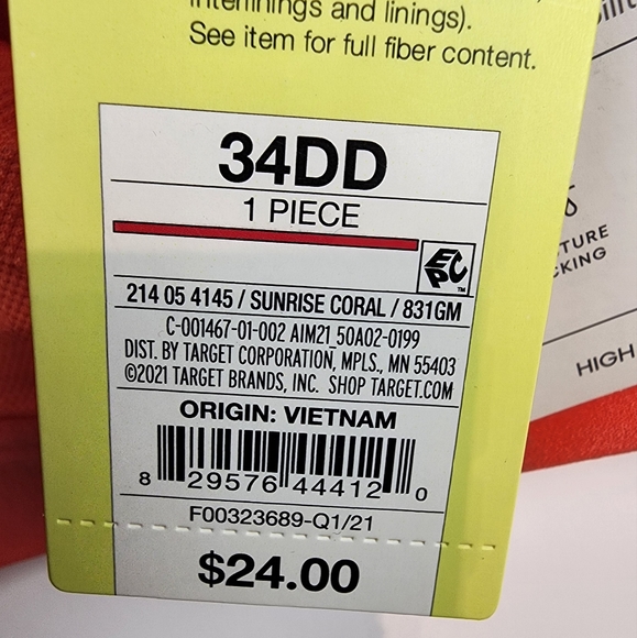 New All in Motion Tangerine Orange Sports Bra High Support Zip Front 34DD - Picture 5 of 8